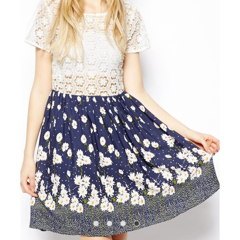 ASOS Skater Lace Top Daisy Floral Print Dress